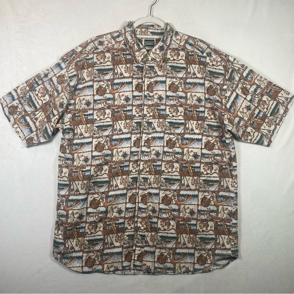 Northern Elements Vintage Men's XL Outdoors Fishing Hunting Canoe Print